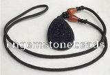 NGP5615 Blue goldstone flat teardrop pendant with nylon cord necklace