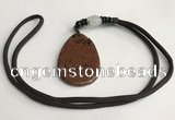 NGP5619 Mahogany obsidian flat teardrop pendant with nylon cord necklace