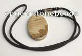 NGP5627 Picture jasper oval pendant with nylon cord necklace