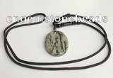 NGP5632 Jasper oval pendant with nylon cord necklace