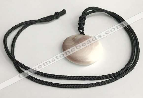 NGP5637 Shell flat round pendant with nylon cord necklace