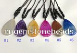 NGP5645 Agate flat teardrop pendant with nylon cord necklace