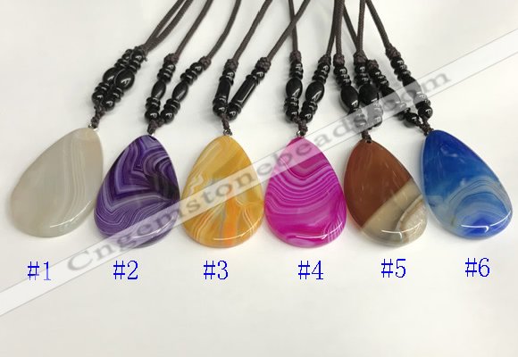 NGP5645 Agate flat teardrop pendant with nylon cord necklace