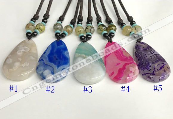 NGP5648 Agate flat teardrop pendant with nylon cord necklace