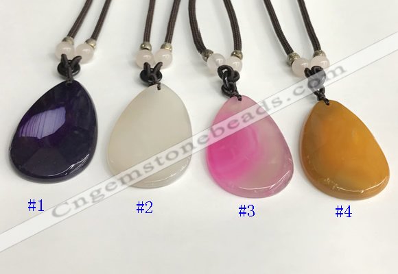 NGP5655 Agate flat teardrop pendant with nylon cord necklace