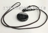 NGP5663 Agate flat round pendant with nylon cord necklace