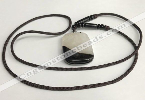 NGP5664 Agate rectangle pendant with nylon cord necklace