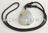 NGP5668 Agate flat teardrop pendant with nylon cord necklace