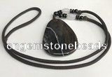 NGP5675 Agate flat teardrop pendant with nylon cord necklace