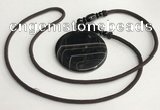 NGP5676 Agate flat round pendant with nylon cord necklace