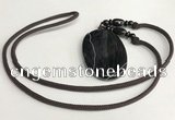 NGP5677 Agate oval pendant with nylon cord necklace