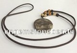 NGP5690 Rainforest agate flat round pendant with nylon cord necklace