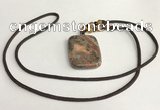 NGP5691 Rainforest agate rectangle pendant with nylon cord necklace