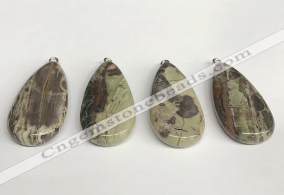 NGP5747 20*40mm flat teardrop rainforest agate pendants