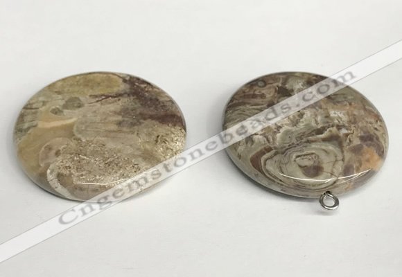 NGP5749 35mm flat round rainforest agate pendants wholesale