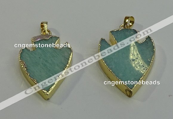 NGP6001 22*30mm - 25*35mm arrowhead amazonite gemstone pendants