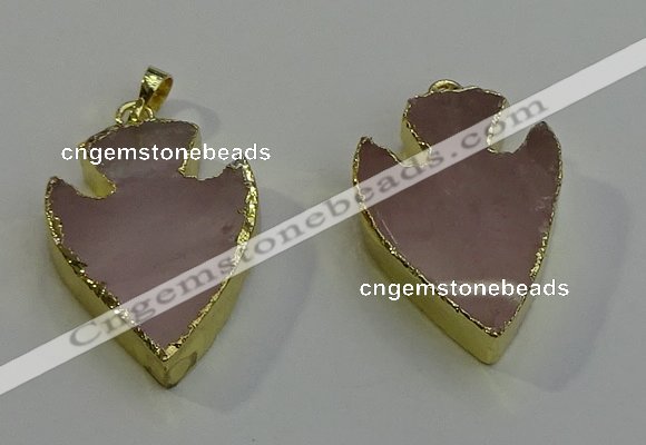 NGP6002 22*30mm - 25*35mm arrowhead rose quartz pendants