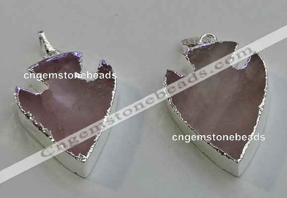 NGP6008 22*30mm - 25*35mm arrowhead rose quartz pendants