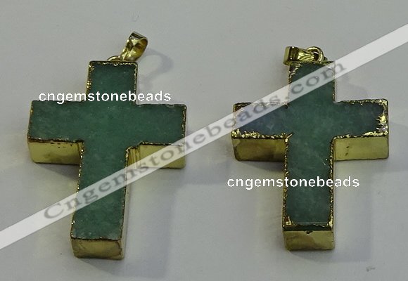 NGP6037 30*40mm - 35*45mm cross green aventurine pendants