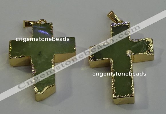 NGP6040 30*40mm - 35*45mm cross green rutilated quartz pendants