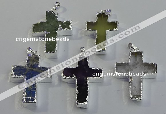 NGP6051 30*40mm - 35*45mm cross mixed gemstone pendants