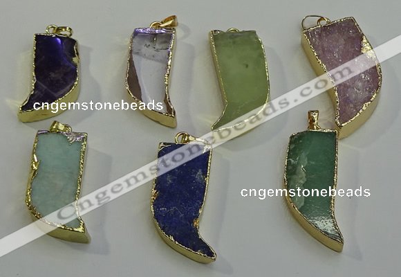 NGP6060 15*40mm - 18*45mm horn mixed gemstone pendants