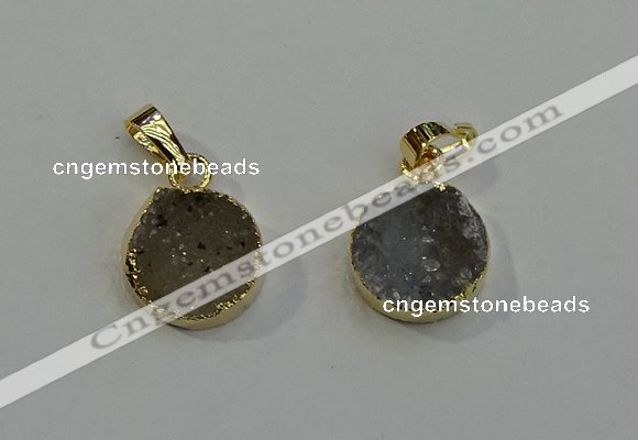 NGP6076 14mm - 15mm flat round druzy agate pendants