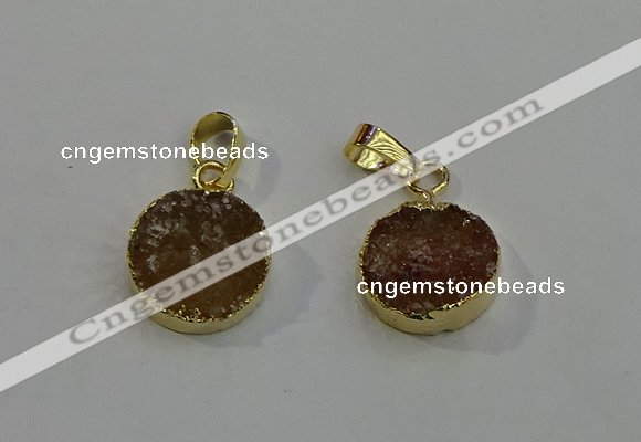 NGP6077 14mm - 15mm flat round druzy agate pendants