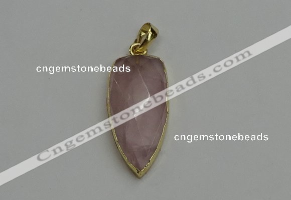 NGP6121 12*35mm - 15*40mm arrowhead rose quartz pendants