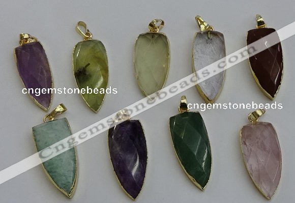 NGP6125 15*40mm arrowhead mixed gemstone pendants wholesale