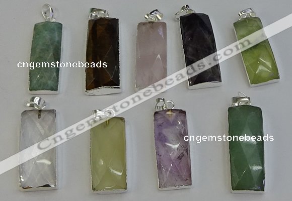 NGP6195 14*30mm - 15*38mm faceted rectangle mixed gemstone pendants