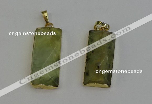 NGP6202 14*30mm - 15*38mm faceted rectangle green rutilated quartz pendants