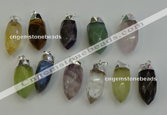 NGP6230 12*28mm - 15*30mm faceted bullet mixed gemstone pendants