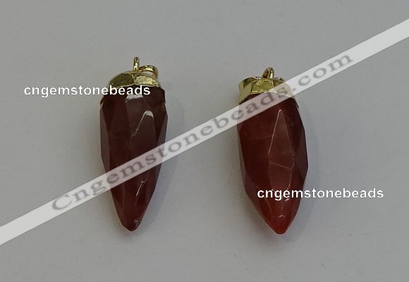 NGP6242 12*28mm - 15*30mm faceted bullet red rabbit hair pendants