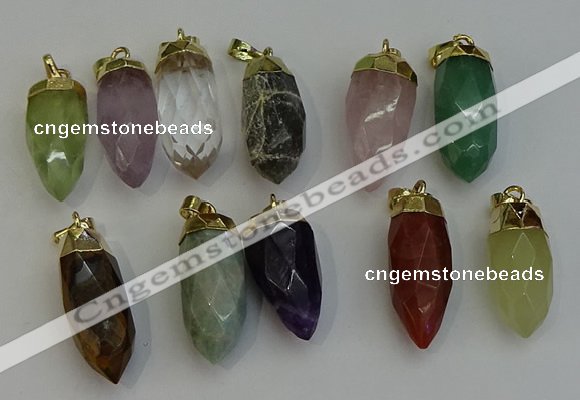 NGP6250 12*28mm - 15*30mm faceted bullet mixed gemstone pendants