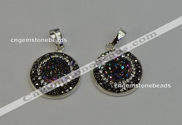 NGP6274 22mm flat round plated druzy agate pendants wholesale