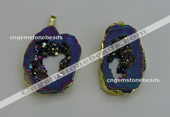 NGP6312 25*35mm - 30*45mm freeform plated druzy agate pendants