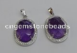 NGP6354 25*30mm oval amethyst gemstone pendants wholesale