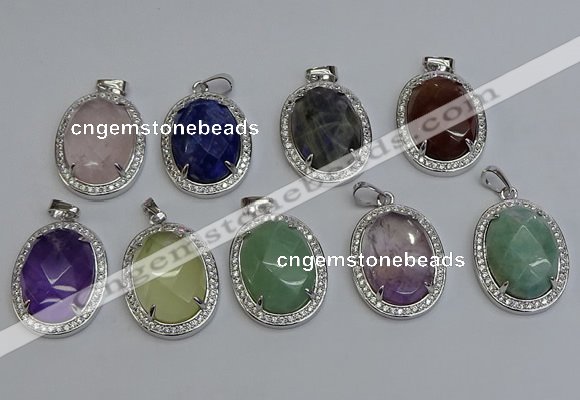 NGP6368 25*30mm oval mixed gemstone pendants wholesale