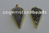 NGP6375 23*42mm - 25*45mm arrowhead plated druzy agate pendants