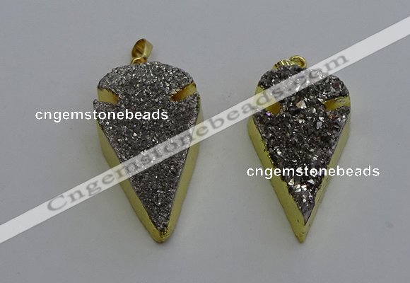 NGP6375 23*42mm - 25*45mm arrowhead plated druzy agate pendants