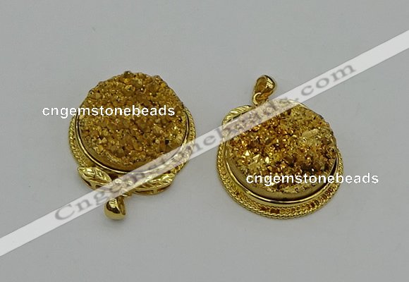 NGP6383 28mm - 30mm flat round plated druzy agate pendants