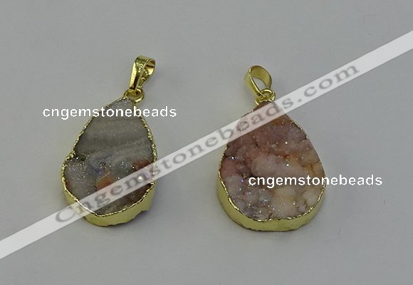 NGP6390 20*30mm - 25*30mm flat teardrop druzy agate pendants