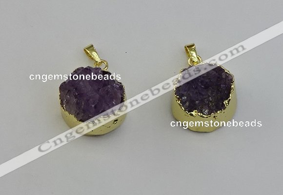 NGP6404 20mm - 22mm coin druzy amethyst pendants wholesale