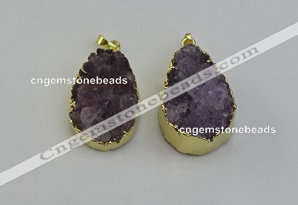 NGP6406 22*30mm - 25*35mm teardrop druzy amethyst pendants