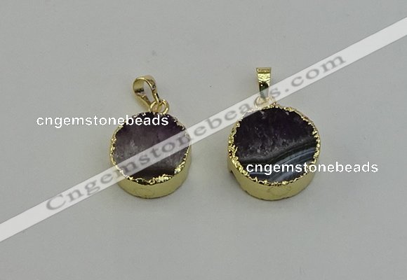 NGP6407 18mm - 20mm coin druzy amethyst pendants wholesale