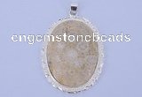 NGP647 5pcs 37*50mm oval chrysanthemum stone with brass pendants