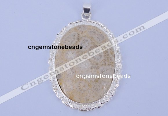 NGP647 5pcs 37*50mm oval chrysanthemum stone with brass pendants