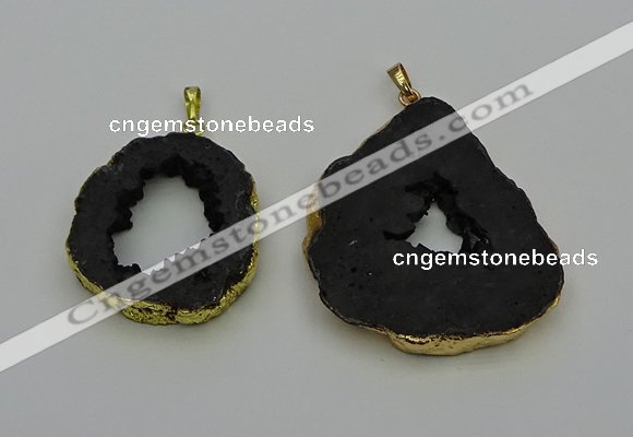 NGP6507 30*40mm - 35*45mm freeform plated druzy agate pendants