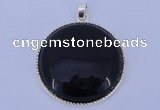NGP651 5pcs 6*33mm flat round black obsidian with brass gemstone pendants